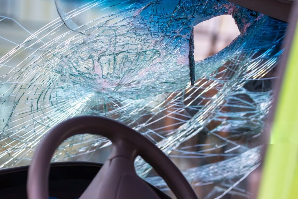 Windshield of a car after a traffic accident