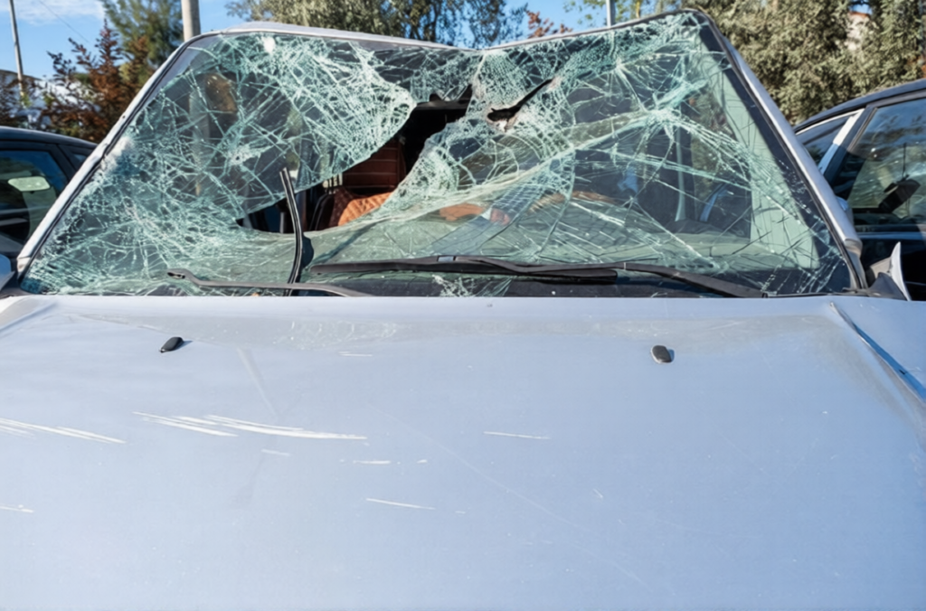 Broken car windshield