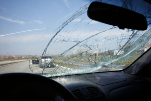 Inside of car with the broken windshield