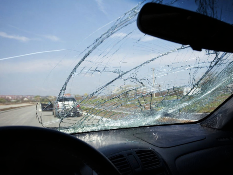 Inside of car with the broken windshield