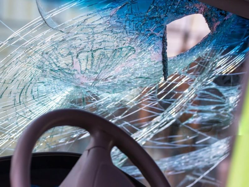 Windshield of a car after a traffic accident