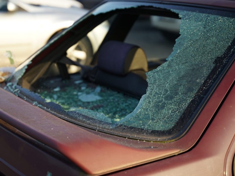 a car broken windshield