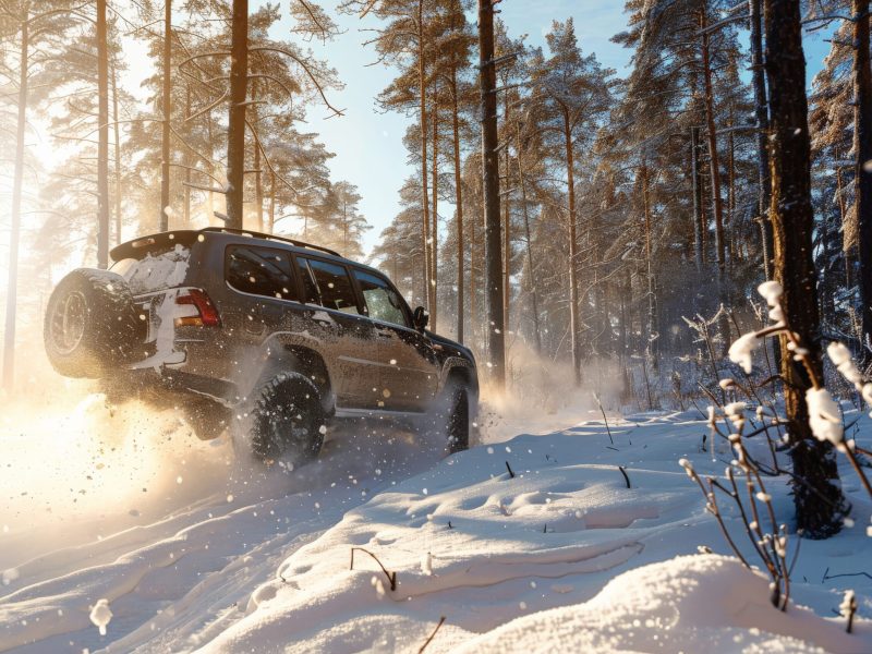 photorealistic view off road car with nature terrain weather conditions scaled